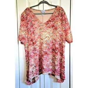 MAGGIE BARNES Women's S/S Blouse 2X 22/24W/Lace‎ Overlay Pink & Tan Lined